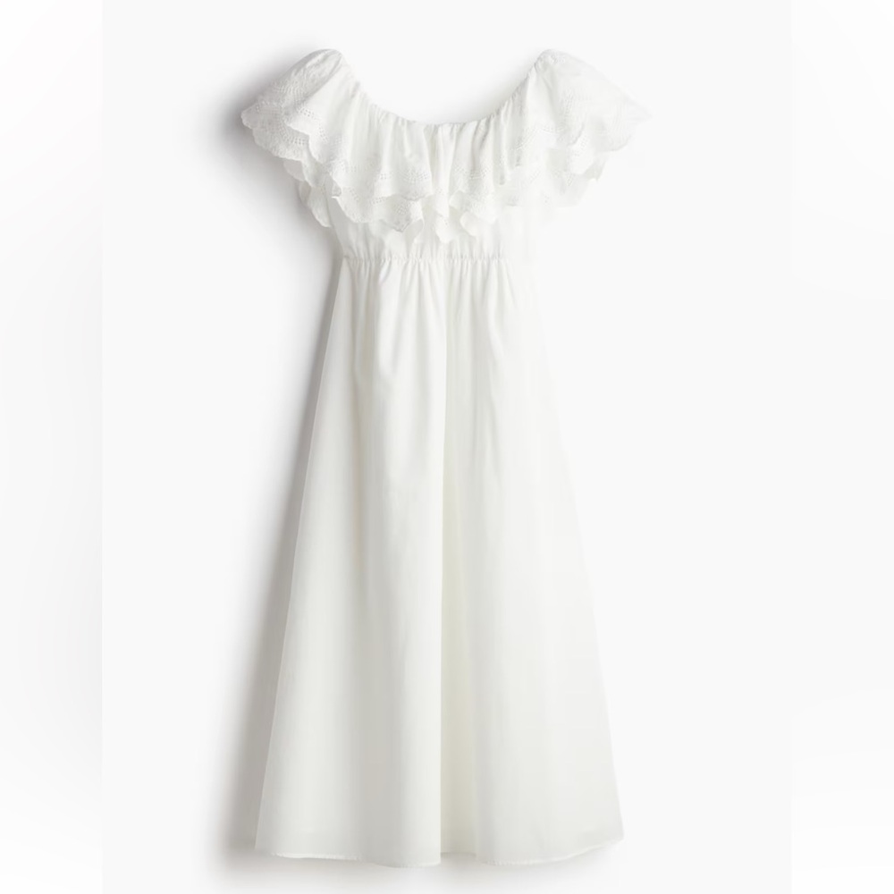 White Off-Shoulder Dress with Ruffle Detail